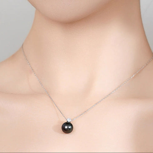 Tahitian Pearl Sasha Zirconia Necklace in Sterling Silver